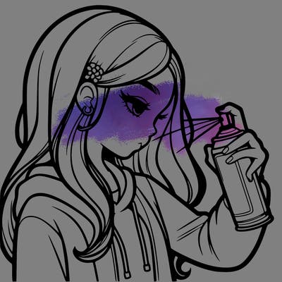 a realistic girl spray painting