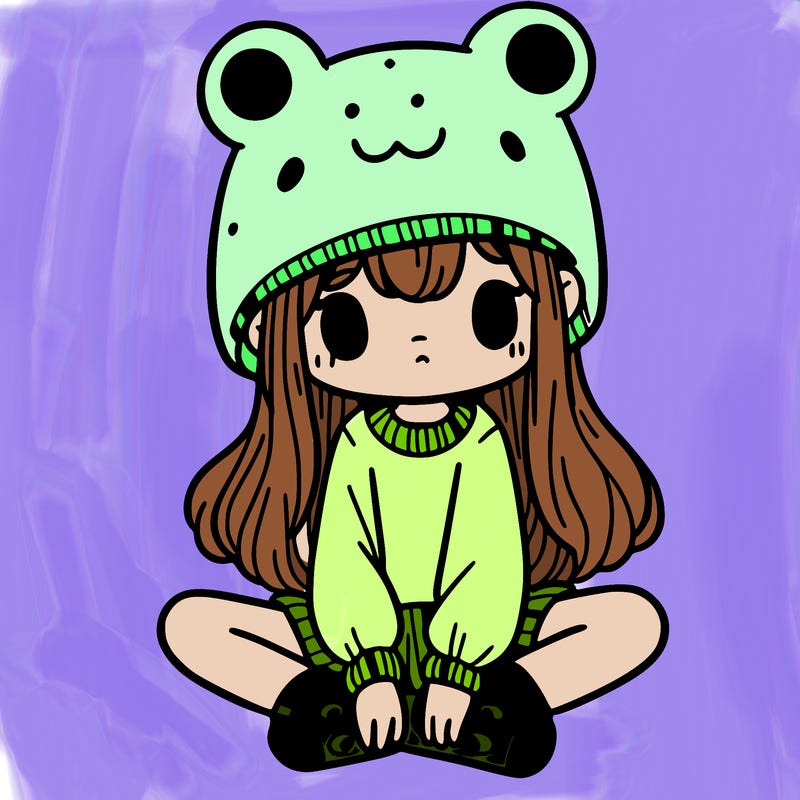 a girl wearing a frog hat and some frog socks