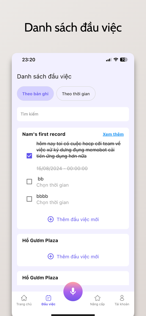 memobot - Memobot app interface showing an automated to-do list extracted from voice recordings