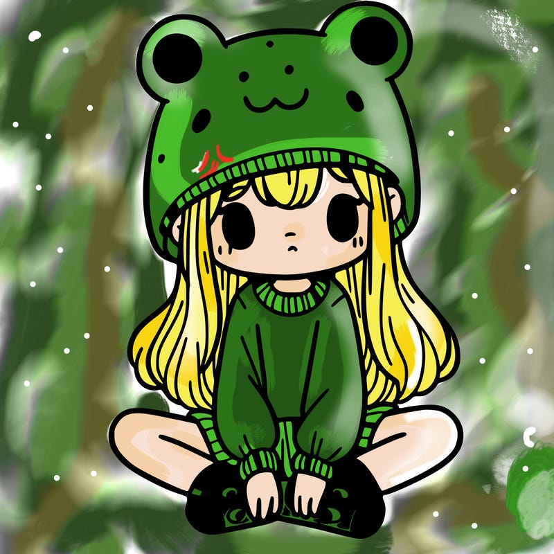 a girl wearing a frog hat and some frog socks