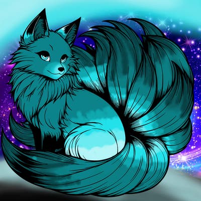 realistic detailed 9 tailed anime fox