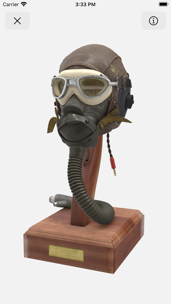 Khronos glTF Viewer - A 3D model of a flight helmet in the Khronos glTF Viewer app