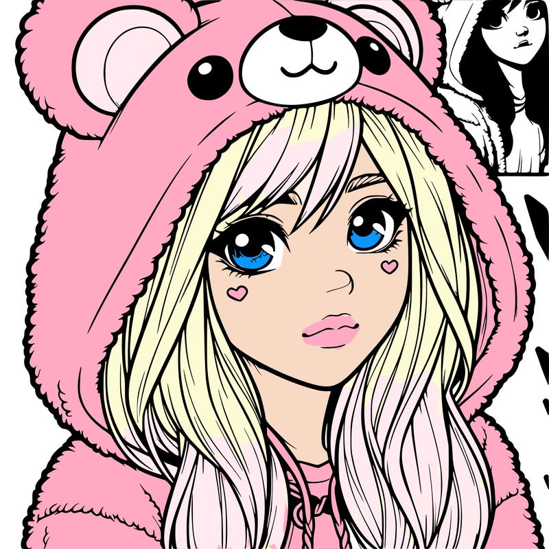 realistic girl in a bear hoodie