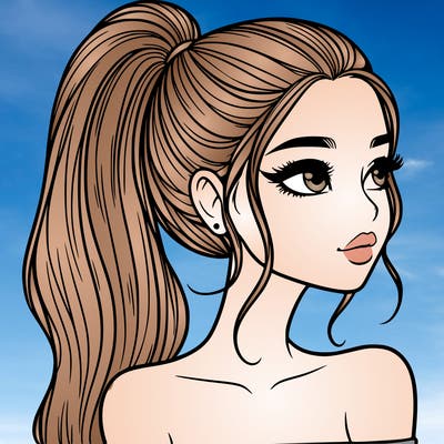 a beautiful and realistic girl with a high pony tail