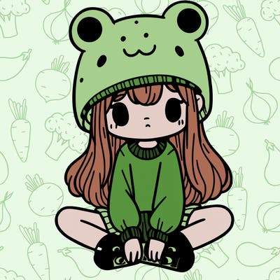 a girl wearing a frog hat and some frog socks