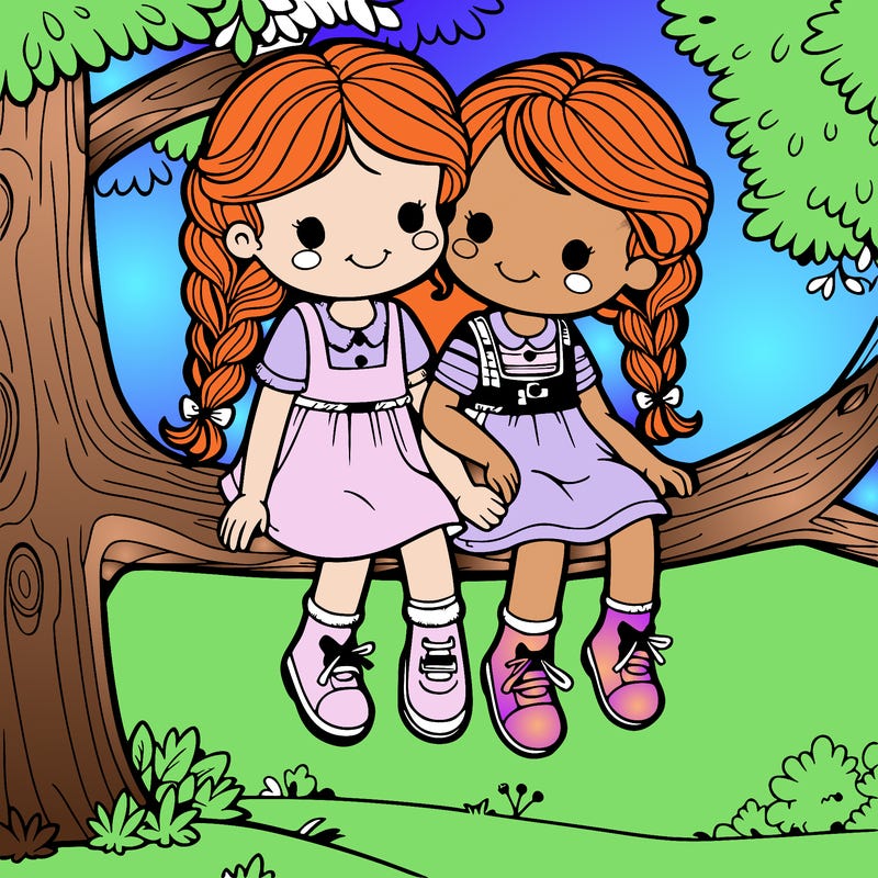 two girl, cousins sitting in a tree