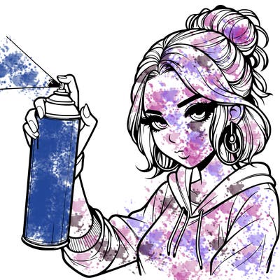 a realistic girl spray painting