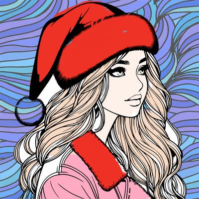 realistic girl in santa hat