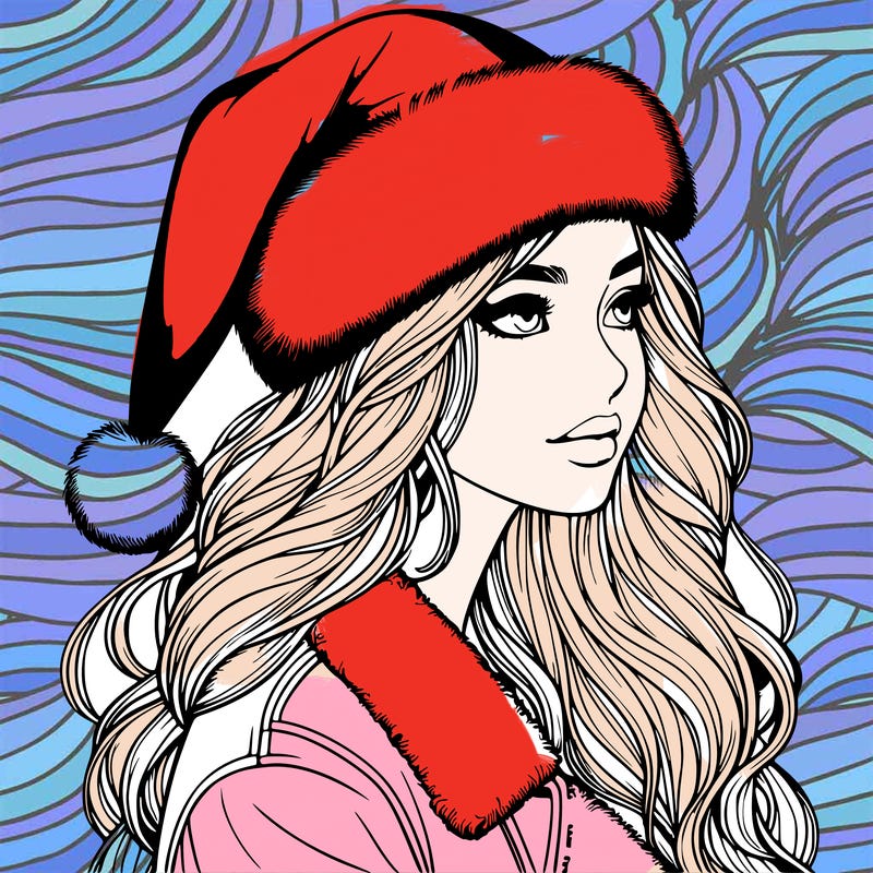 realistic girl in santa hat