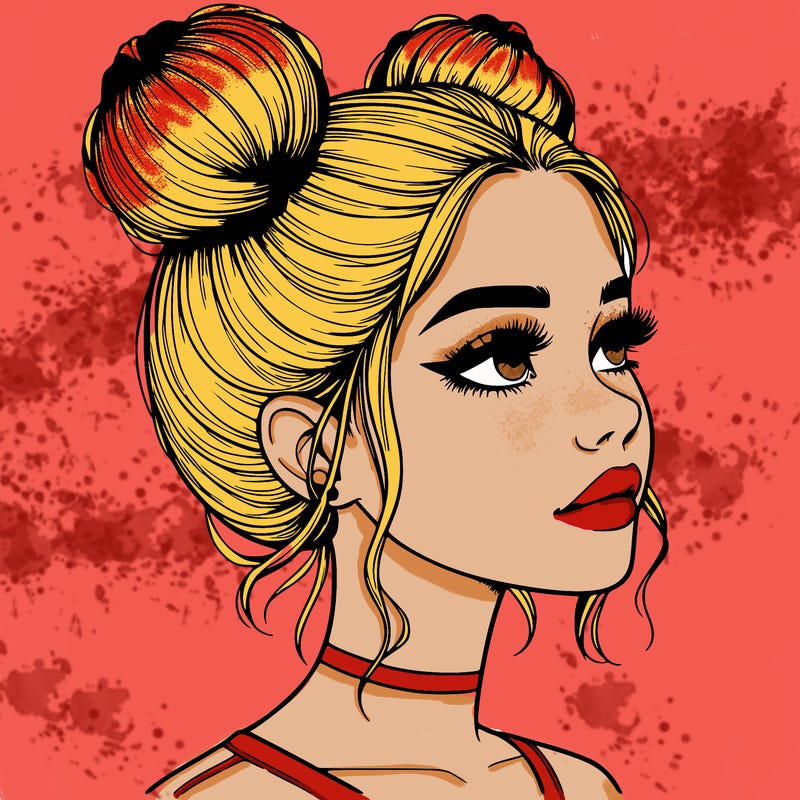 realistic girl with buns on the top of her head