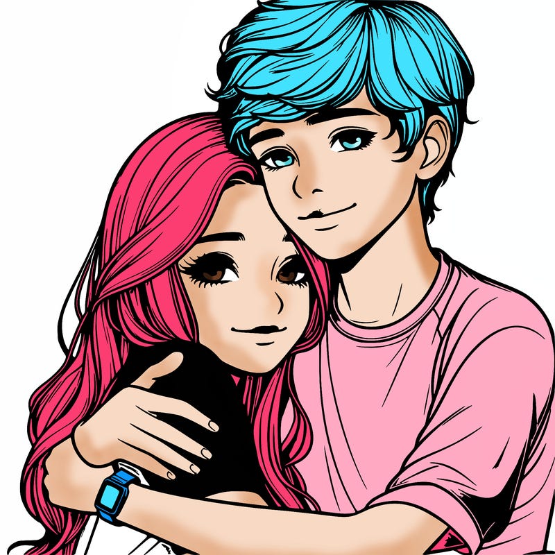 realistic teen girl hugging a realistic teen boy