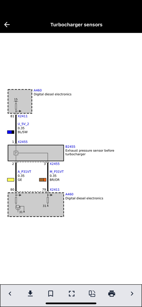 Bimma EWD - Wiring Diagrams - Technical electrical wiring diagram for BMW turbocharger sensors showing pinouts and wire paths