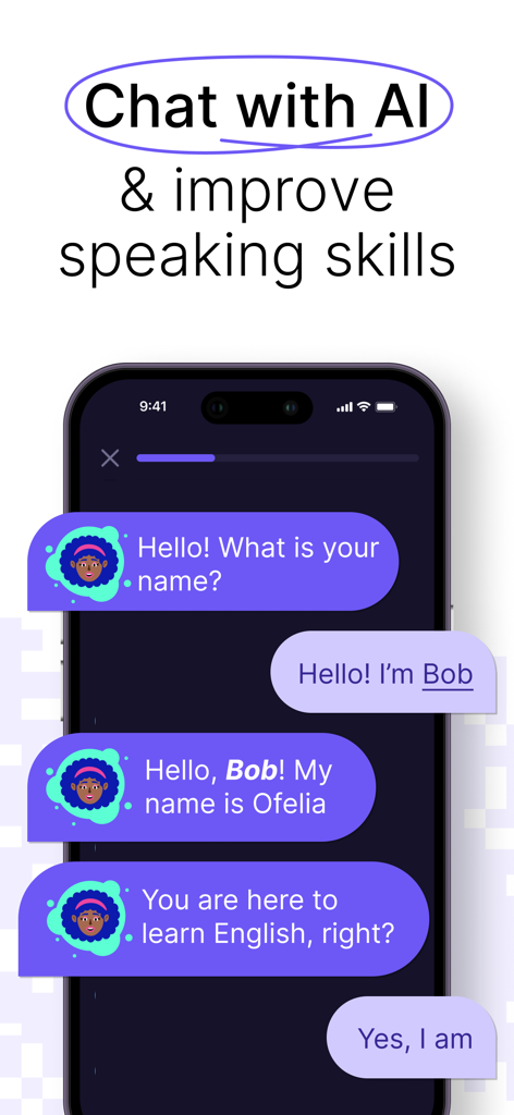 LANG: Learn New Languages - Interface de chat IA pour pratiquer les compétences de conversation en anglais dans l'application LANG.