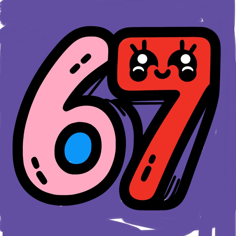 the numbers 67