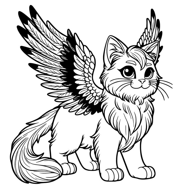 cat realistic with feathered wings