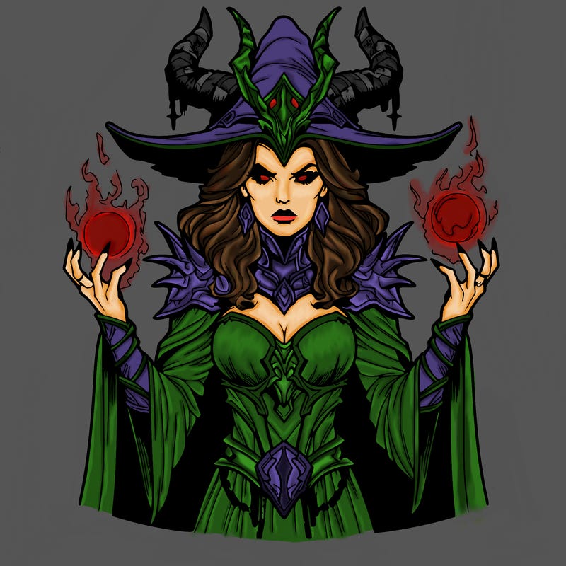 realistic evil sorceress fantasy chaos