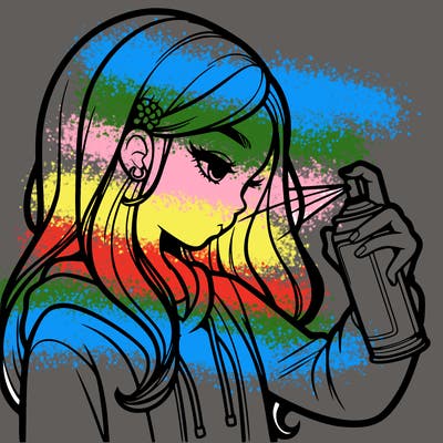a realistic girl spray painting
