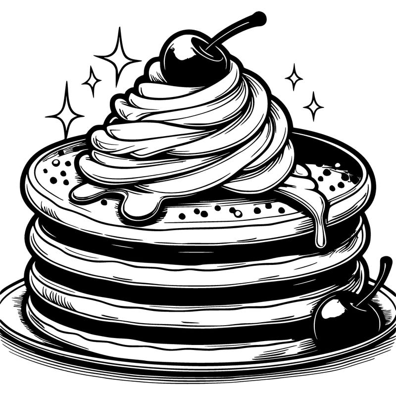 realistic pancakes with whippedcream and cherry on top