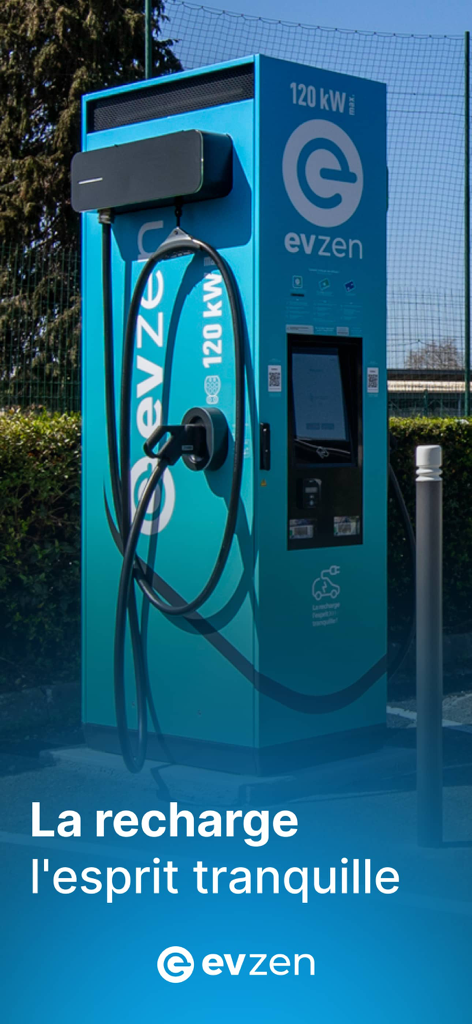 EVzen Charge - A blue EVzen fast charging station for electric vehicles