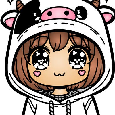 kawaii girl with cow hoodie