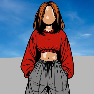 realistic girl faceless with baggy pants and a crop top