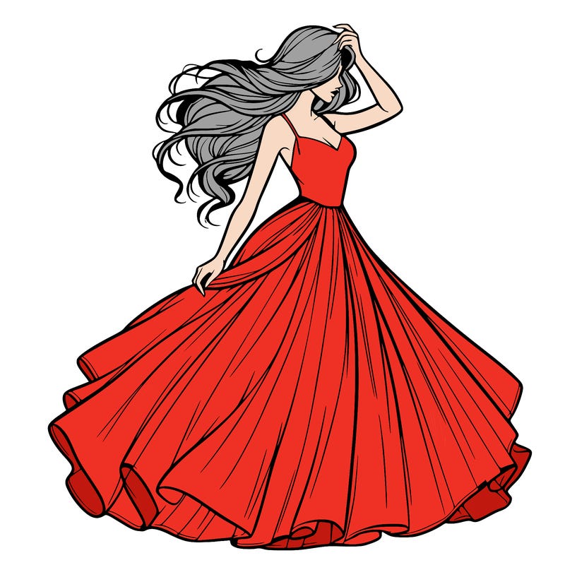 realistic woman with dress flowing in the wind