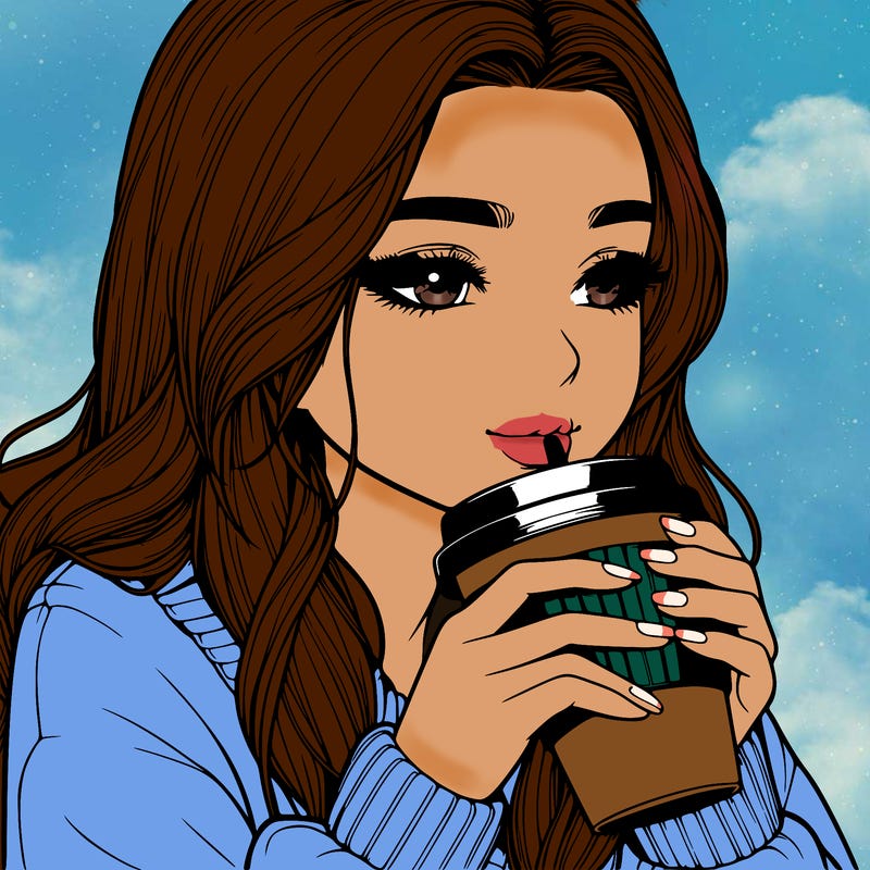 realistic girl drinking coffee
