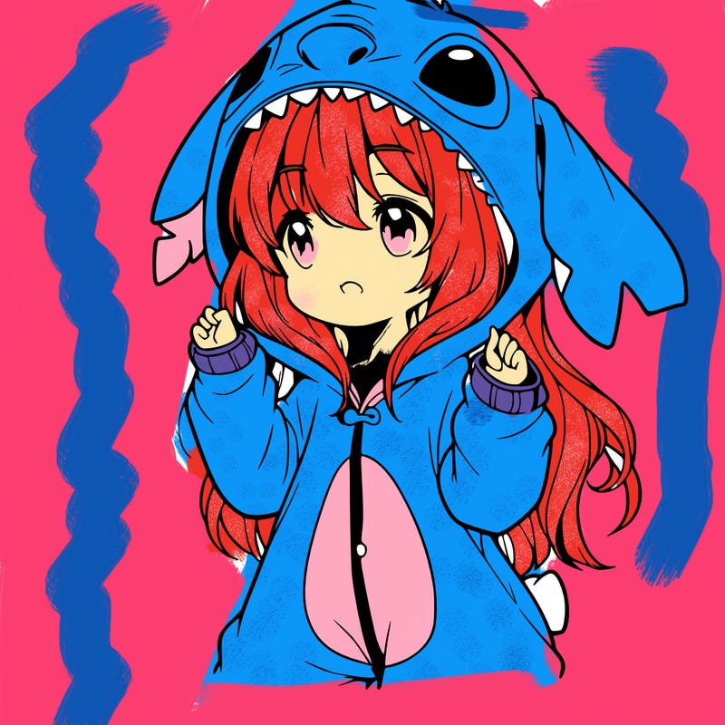 anime girl in a stitch onsie