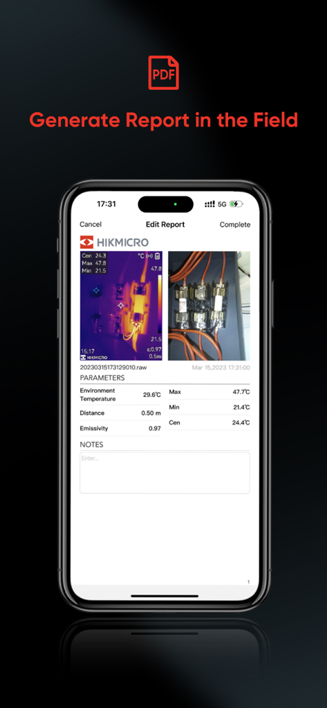 Generating a thermal inspection report in the HIKMICRO Viewer app