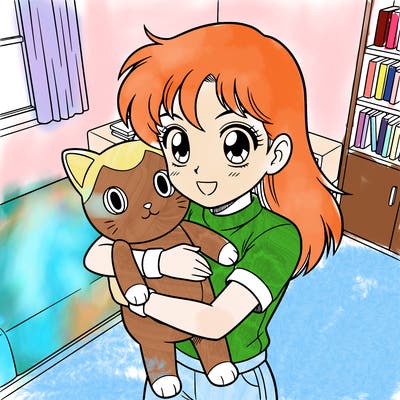 anime girl hugging a doll