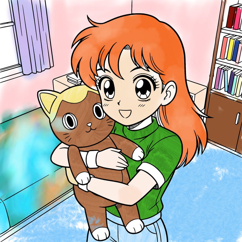 anime girl hugging a doll