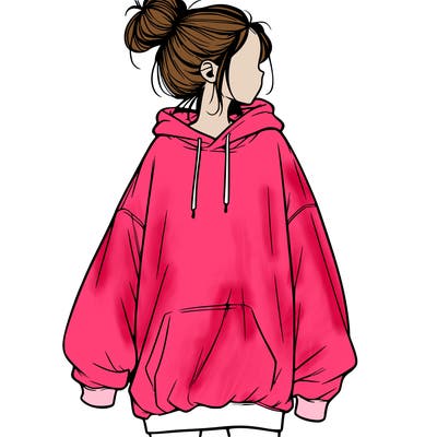 realistic girl with a oversized sweatshirt on and a bun