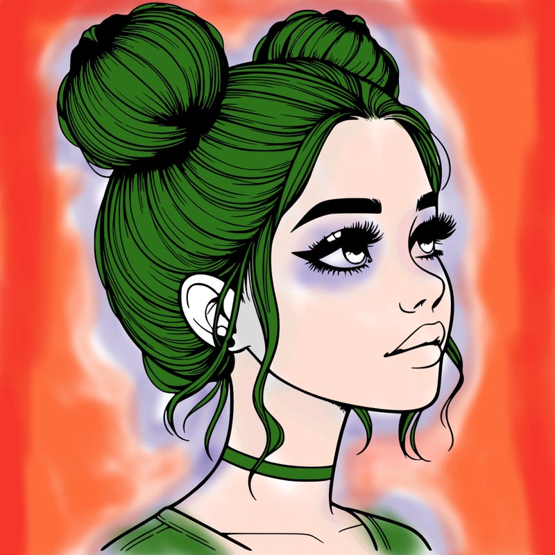 realistic girl with buns on the top of her head