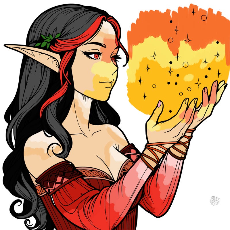 realistic elf girl doing magic