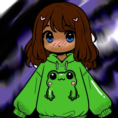 girl wearing frogging sweatshirt