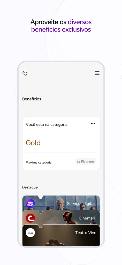 Schermata dell'app Vivo che mostra benefici esclusivi di fedeltà e stato di categoria Gold
