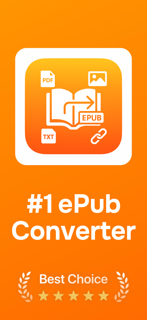 EPUB Maker - PDF to EPUB - EPUB Maker app promotional banner showing conversion from PDF, images, and text to EPUB format.