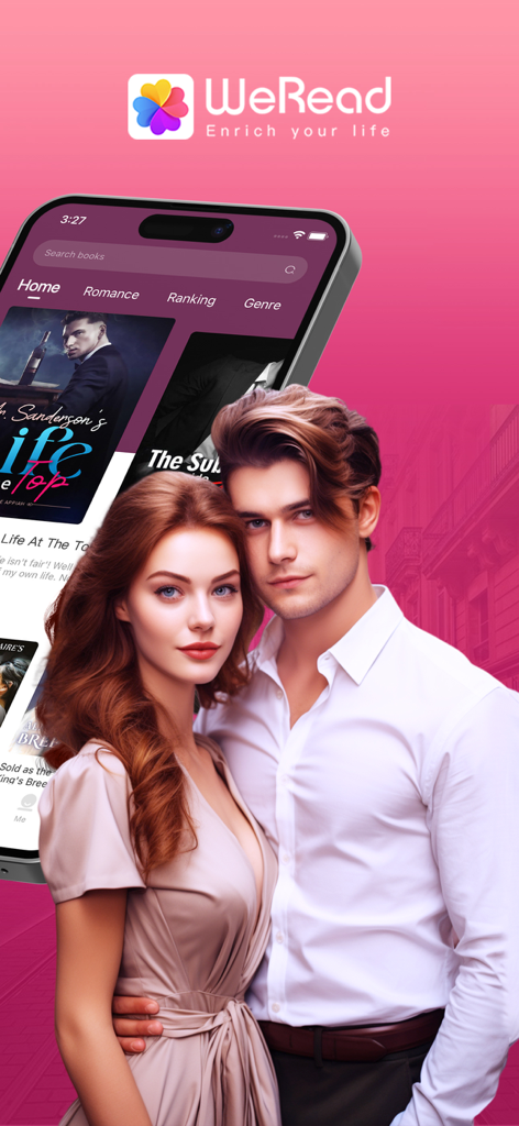 WeRead: Popular Books & Novels - Promotional banner for WeRead app featuring a romantic couple and the mobile interface for web novels