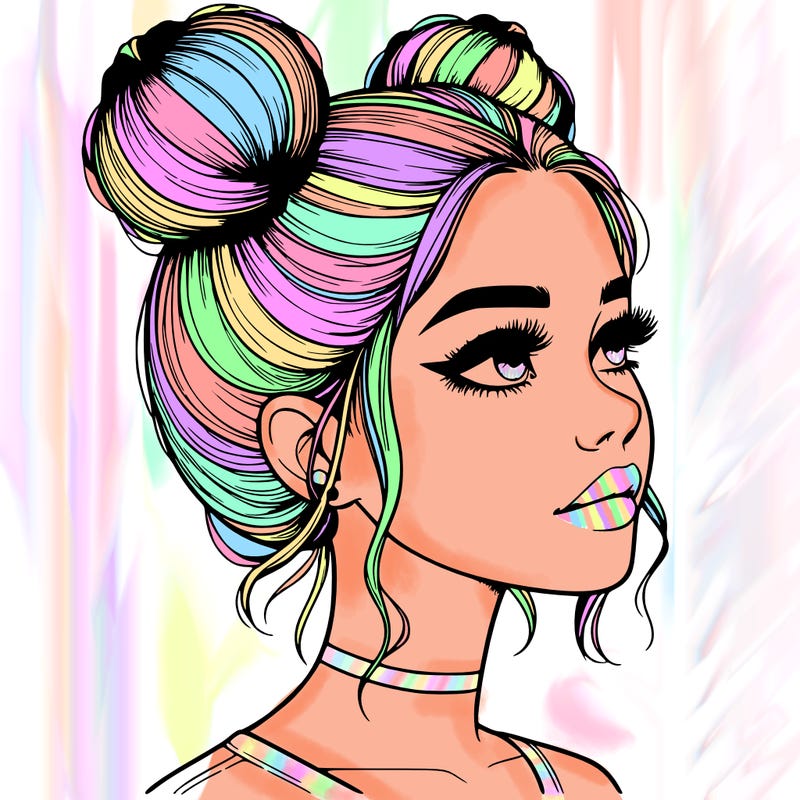 realistic girl with buns on the top of her head