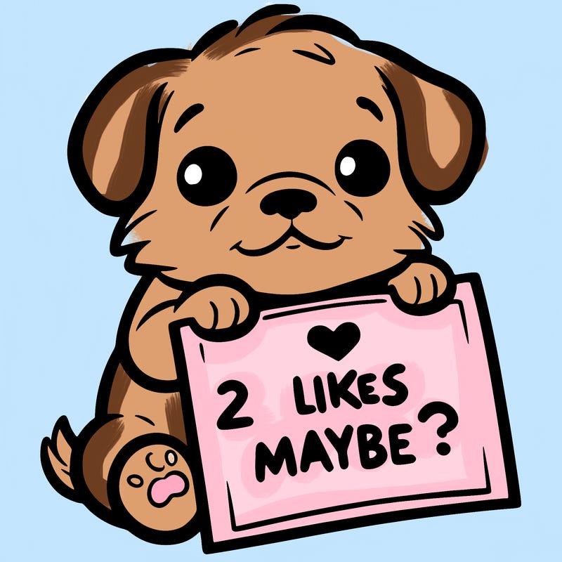 a puppy holding a sign that says 2 likes maybe?