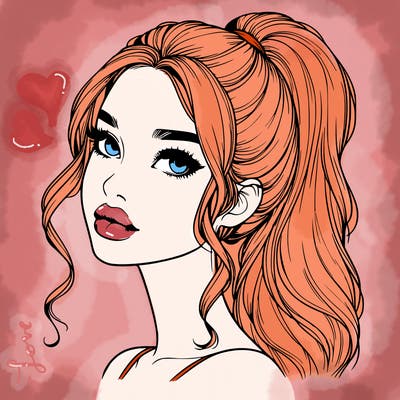 realistic girl with a ponytail on her hair and lips