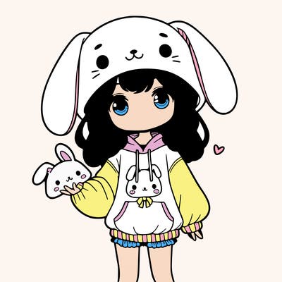 cute girl with a bunny hat and a oversized bunny sweatshirt