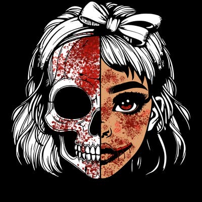 realistic girl with half skull mask