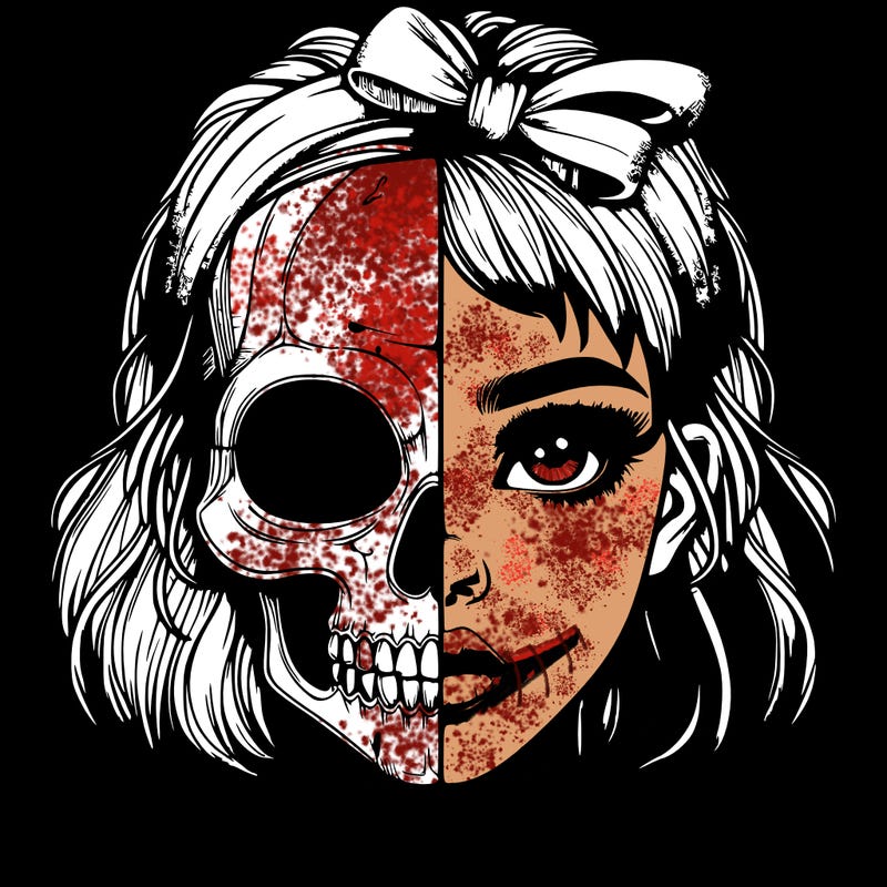 realistic girl with half skull mask