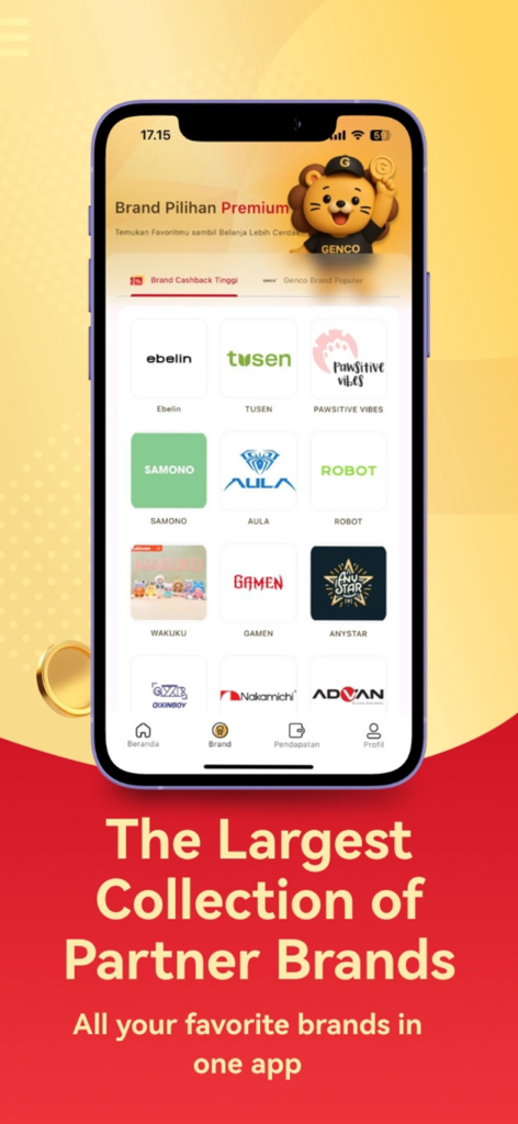 Genco - Screenshot of the Genco app displaying a variety of partner brand logos for cashback and rewards.