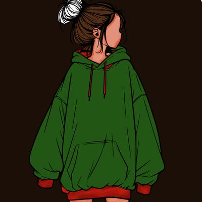 realistic girl with a oversized sweatshirt on and a bun