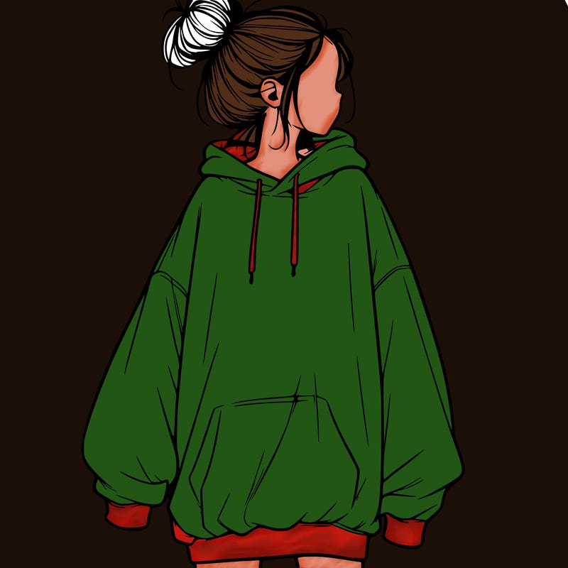 realistic girl with a oversized sweatshirt on and a bun
