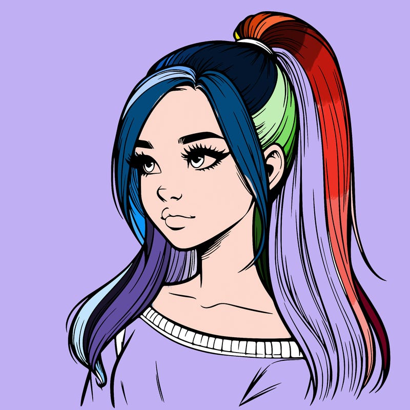 realistic girl with a high ponytail