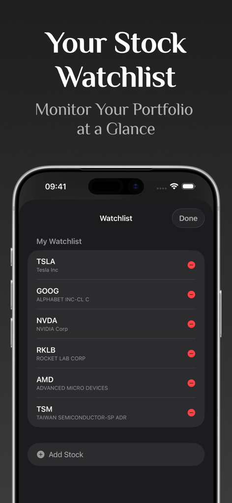 OnlyWidget: Minimalist Widget - Interfaz de lista de seguimiento de acciones minimalista para monitorizar carteras de inversión