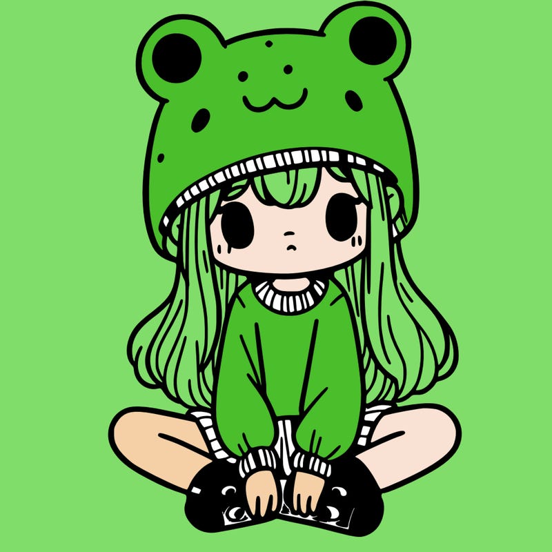 a girl wearing a frog hat and some frog socks